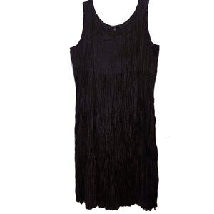 Eileen Fisher Black Silk Dress Pleated Ruffled Scoop Neck Shift Womens Size XL